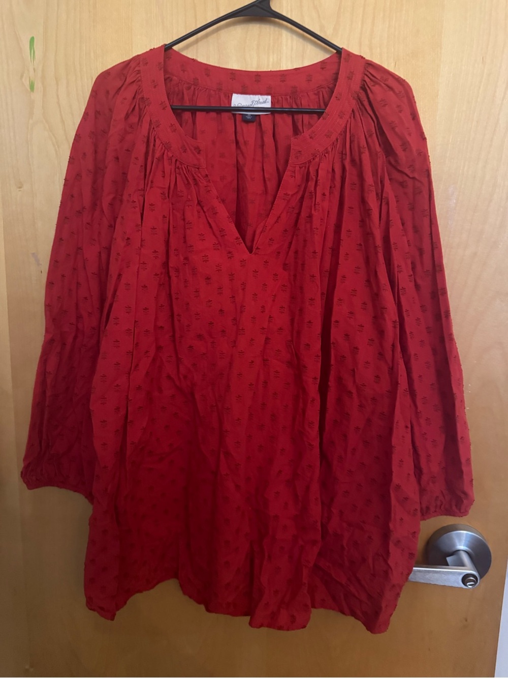 Universal Thread Red Gathered V-Neck Peasant Tunic